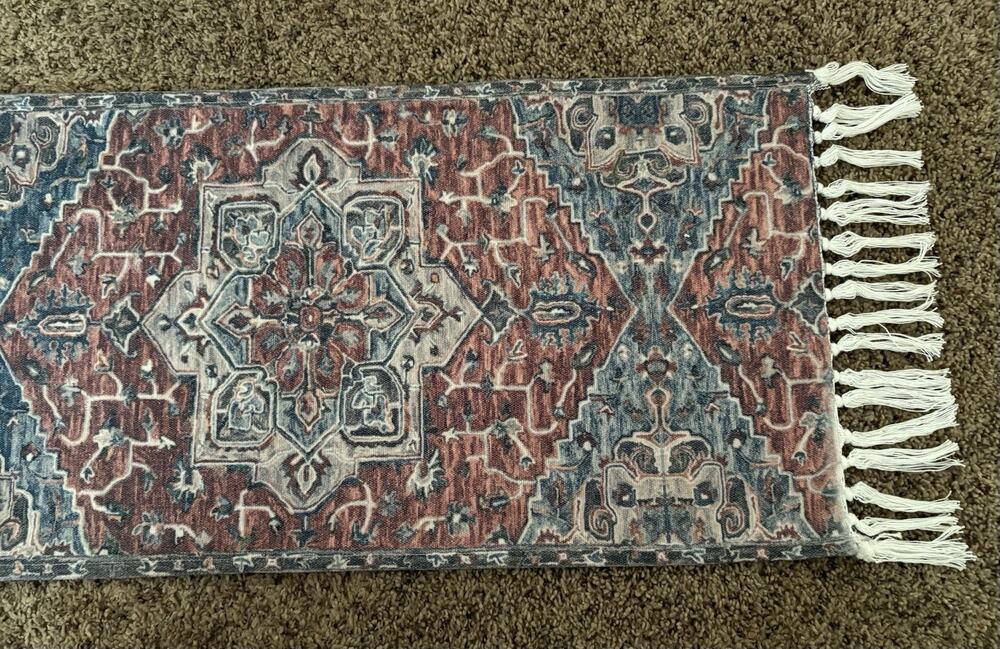 Table Runner Fringed Heavy Cotton Fabric 70x14” Medallion Design